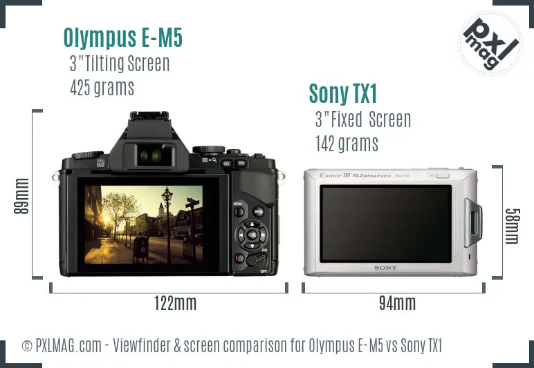 Olympus E-M5 vs Sony TX1 Screen and Viewfinder comparison