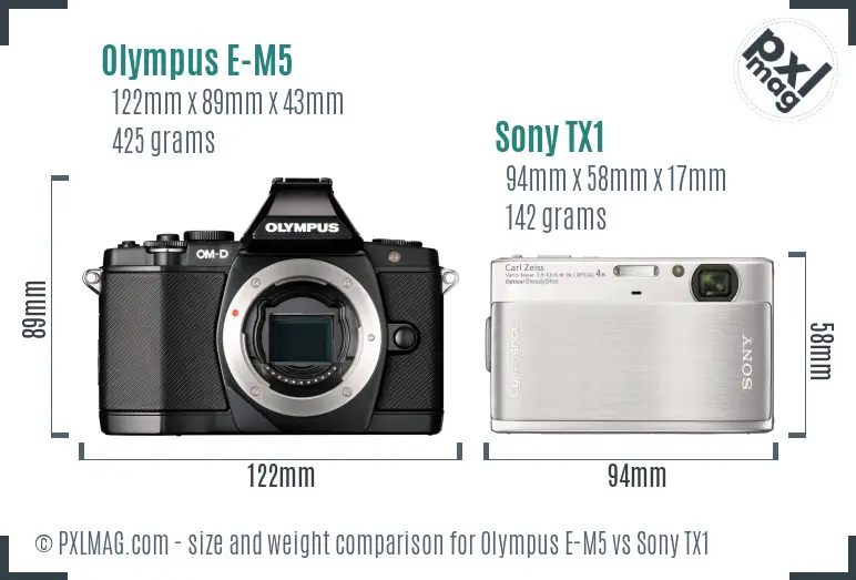 Olympus E-M5 vs Sony TX1 size comparison