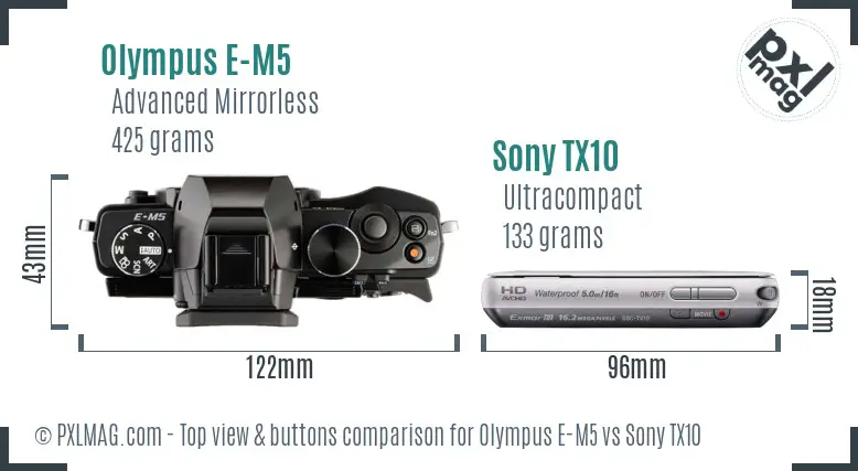 Olympus E-M5 vs Sony TX10 top view buttons comparison