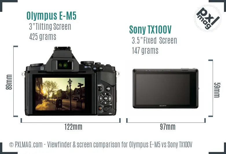 Olympus E-M5 vs Sony TX100V Screen and Viewfinder comparison