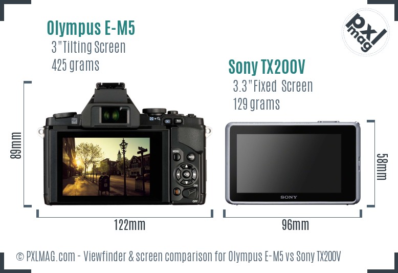 Olympus E-M5 vs Sony TX200V Screen and Viewfinder comparison
