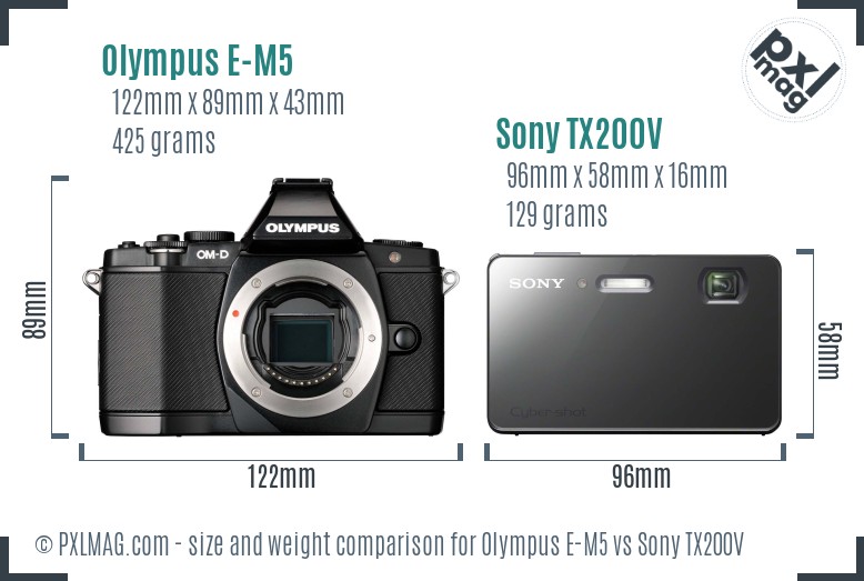 Olympus E-M5 vs Sony TX200V size comparison