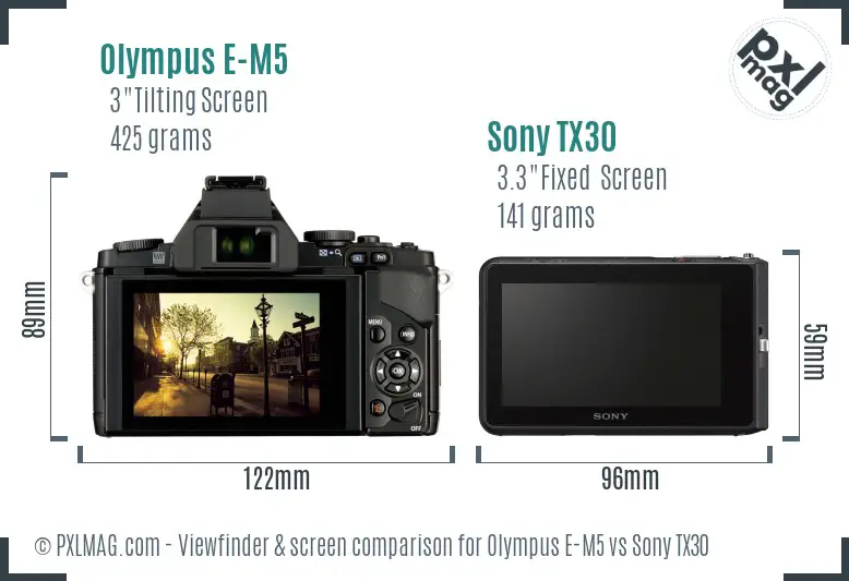 Olympus E-M5 vs Sony TX30 Screen and Viewfinder comparison