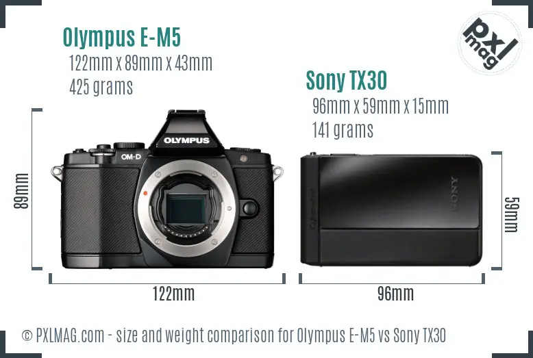 Olympus E-M5 vs Sony TX30 size comparison