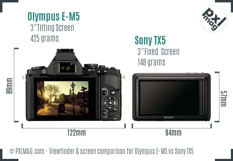 Olympus E-M5 vs Sony TX5 Screen and Viewfinder comparison Olympus E-M5 vs Sony TX5 Screen and Viewfinder comparison