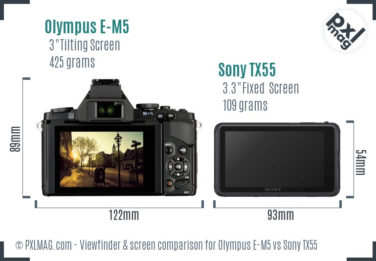Olympus E-M5 vs Sony TX55 Screen and Viewfinder comparison