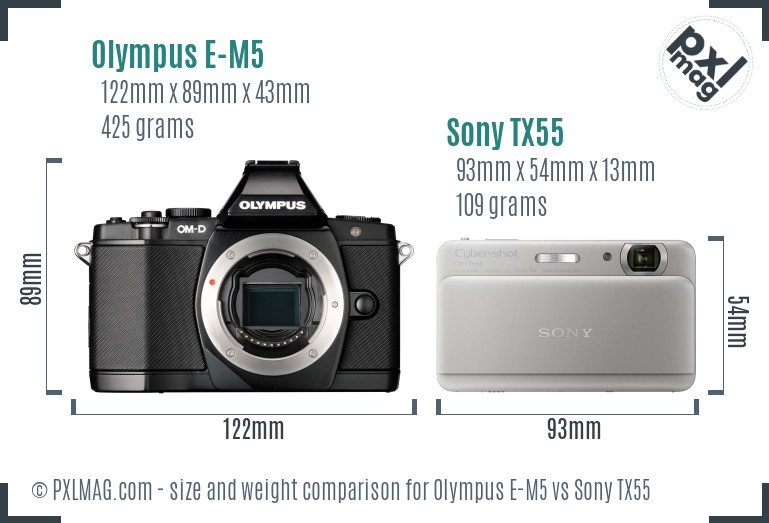 Olympus E-M5 vs Sony TX55 size comparison