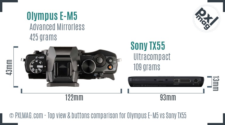 Olympus E-M5 vs Sony TX55 top view buttons comparison