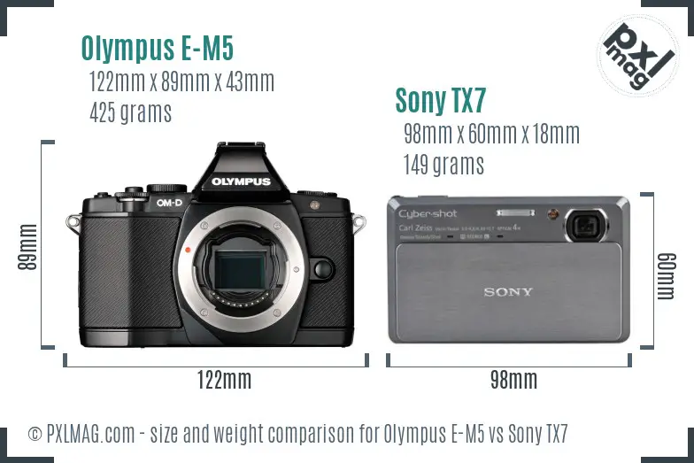 Olympus E-M5 vs Sony TX7 size comparison