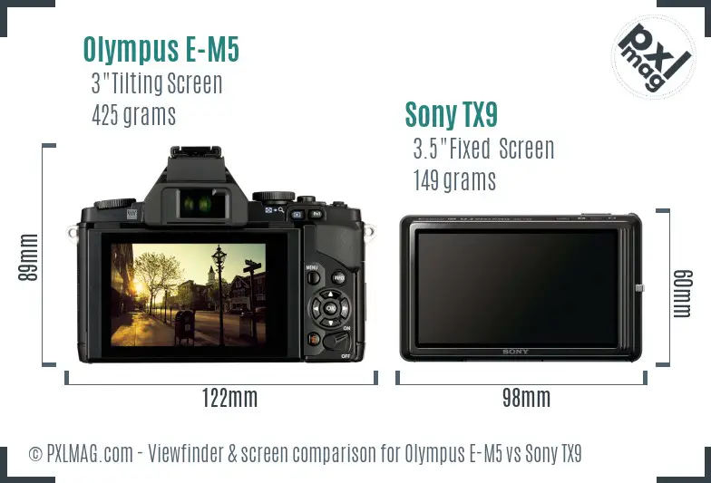 Olympus E-M5 vs Sony TX9 Screen and Viewfinder comparison