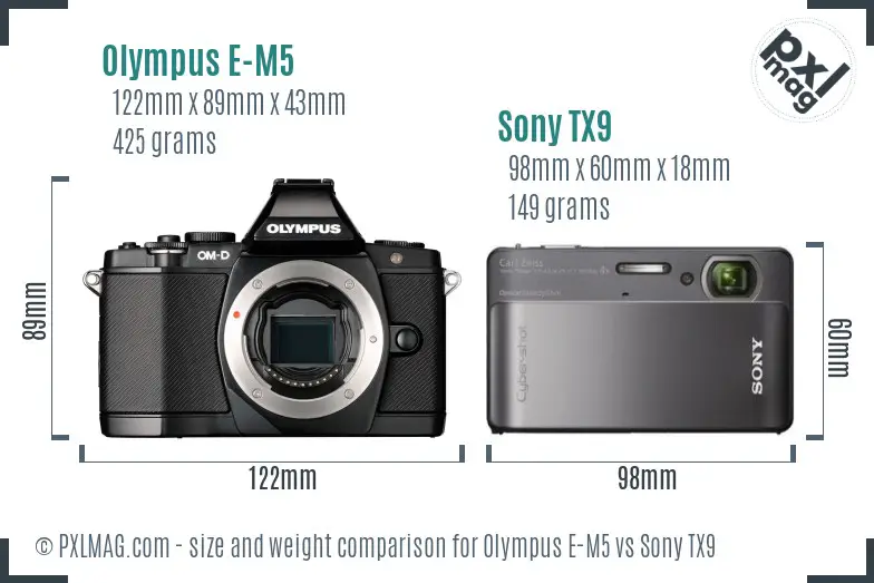 Olympus E-M5 vs Sony TX9 size comparison