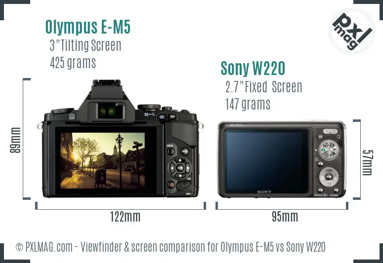 Olympus E-M5 vs Sony W220 Screen and Viewfinder comparison