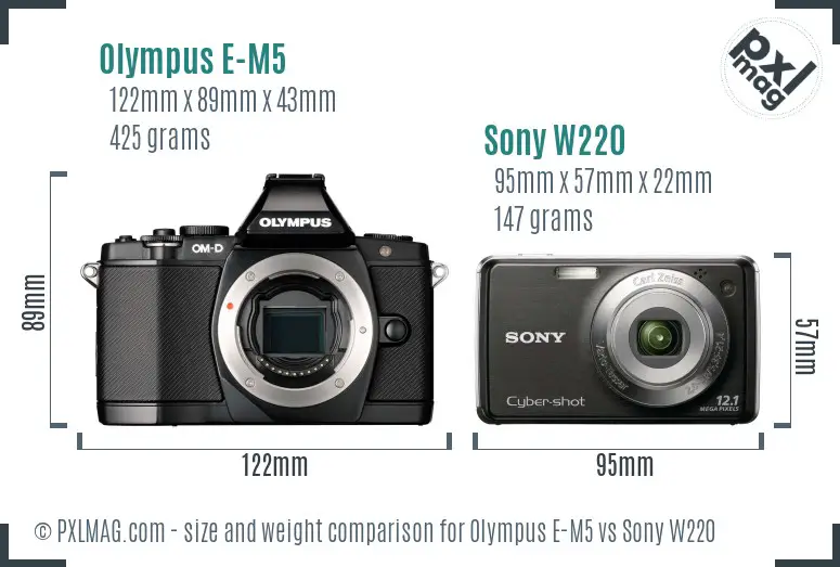 Olympus E-M5 vs Sony W220 size comparison