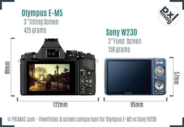 Olympus E-M5 vs Sony W230 Screen and Viewfinder comparison