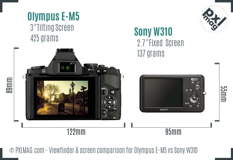 Olympus E-M5 vs Sony W310 Screen and Viewfinder comparison