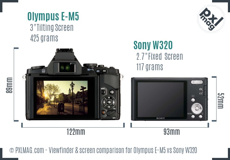 Olympus E-M5 vs Sony W320 Screen and Viewfinder comparison
