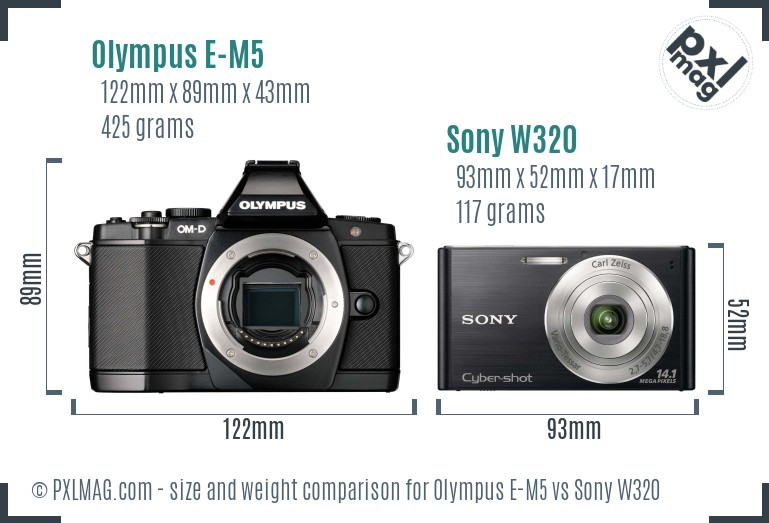 Olympus E-M5 vs Sony W320 size comparison