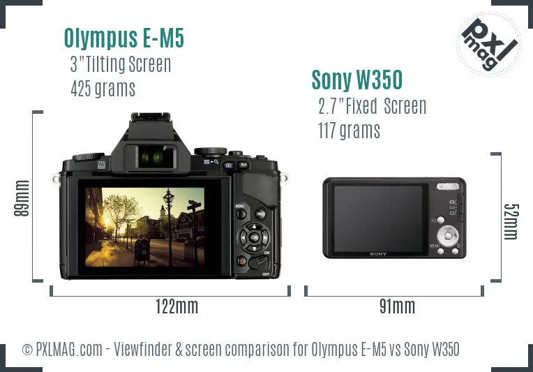 Olympus E-M5 vs Sony W350 Screen and Viewfinder comparison