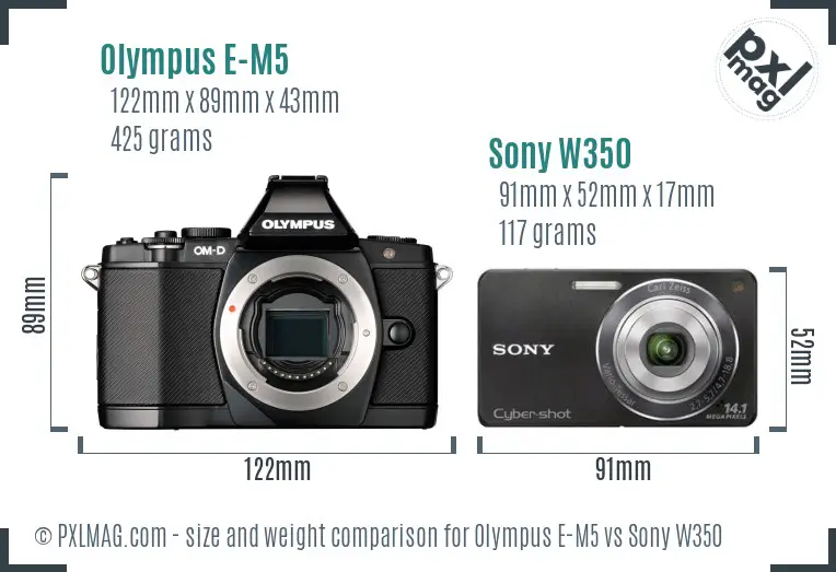 Olympus E-M5 vs Sony W350 size comparison