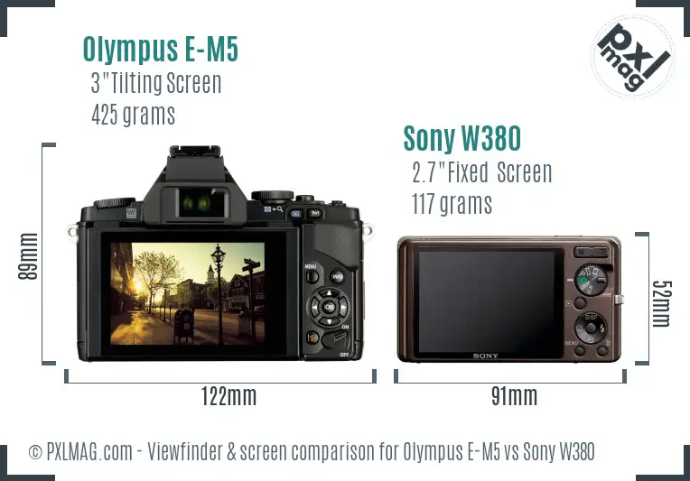 Olympus E-M5 vs Sony W380 Screen and Viewfinder comparison
