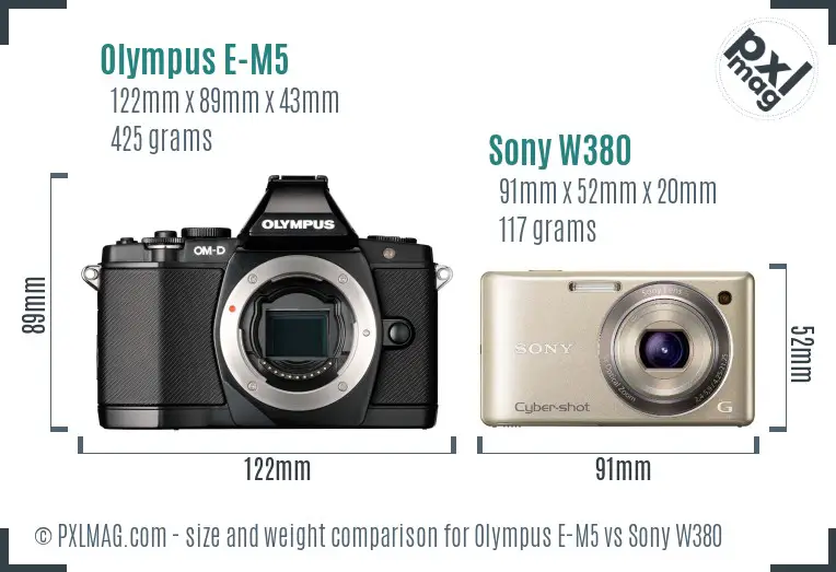 Olympus E-M5 vs Sony W380 size comparison