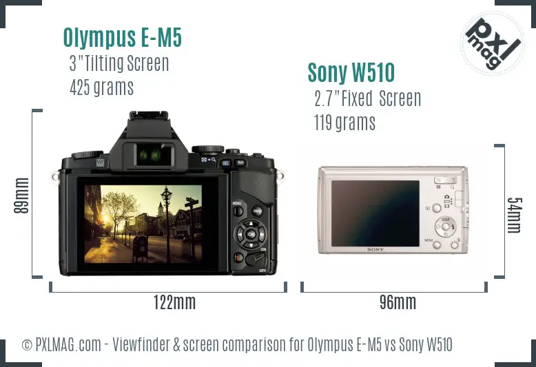 Olympus E-M5 vs Sony W510 Screen and Viewfinder comparison