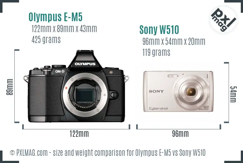 Olympus E-M5 vs Sony W510 size comparison