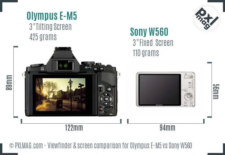 Olympus E-M5 vs Sony W560 Screen and Viewfinder comparison