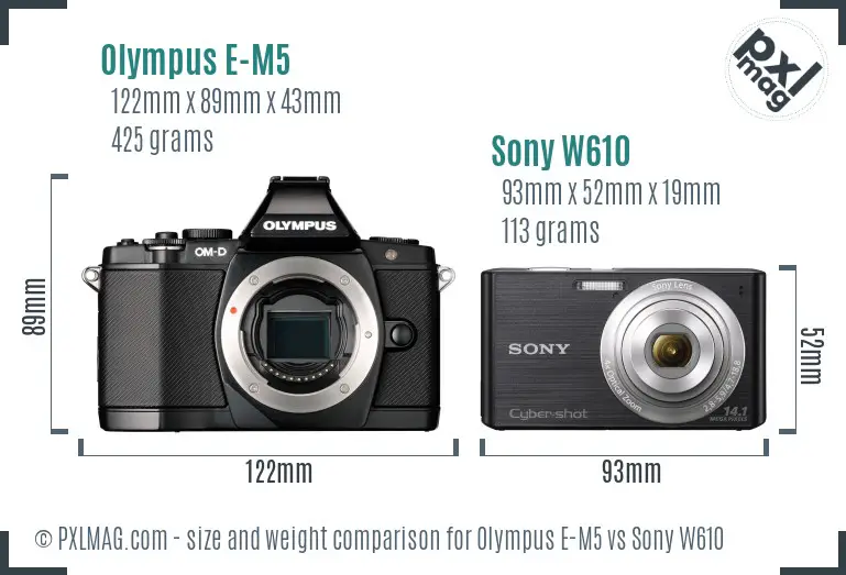 Olympus E-M5 vs Sony W610 size comparison
