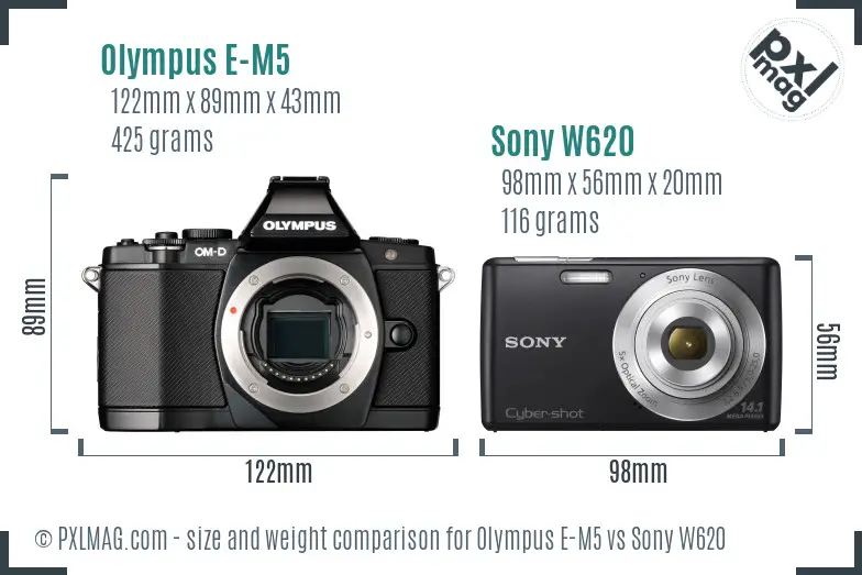 Olympus E-M5 vs Sony W620 size comparison Olympus E-M5 vs Sony W620 size comparison