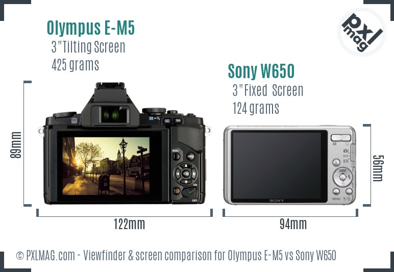 Olympus E-M5 vs Sony W650 Screen and Viewfinder comparison