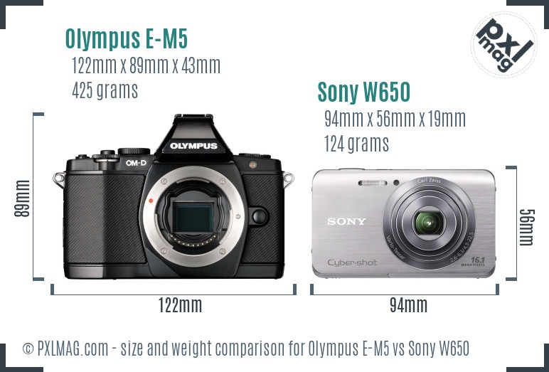 Olympus E-M5 vs Sony W650 size comparison