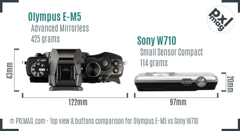 Olympus E-M5 vs Sony W710 top view buttons comparison