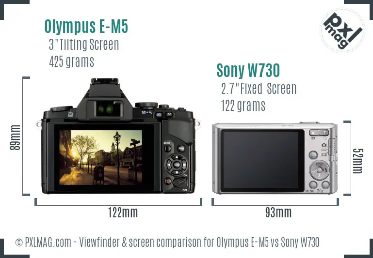 Olympus E-M5 vs Sony W730 Screen and Viewfinder comparison