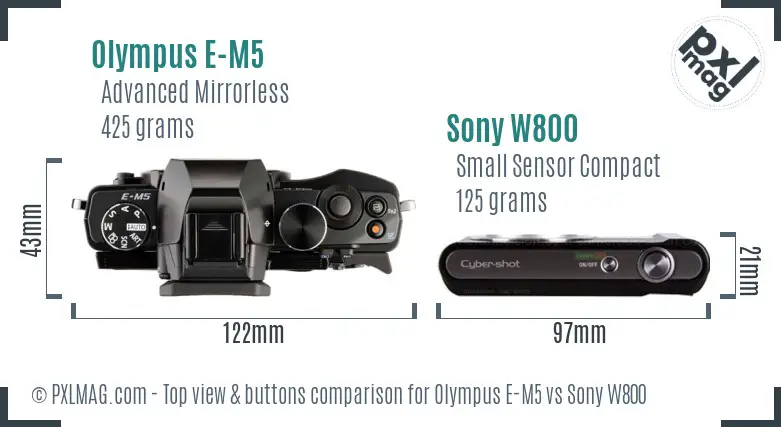 Olympus E-M5 vs Sony W800 top view buttons comparison