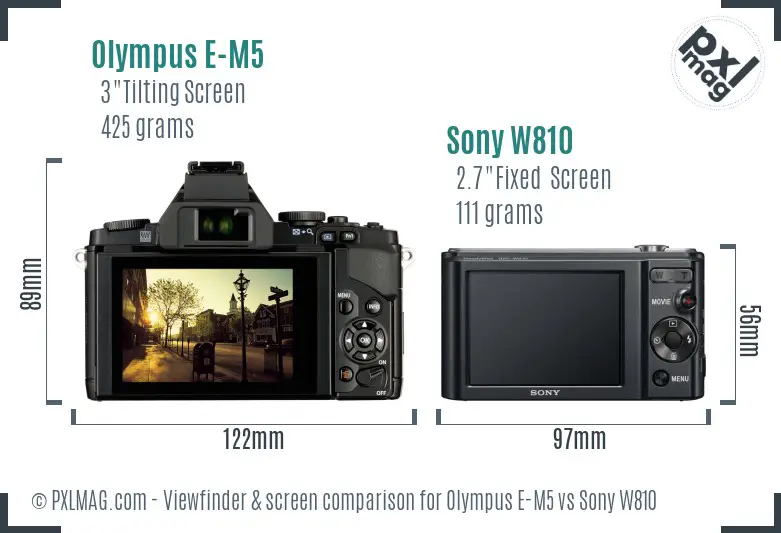Olympus E-M5 vs Sony W810 Screen and Viewfinder comparison