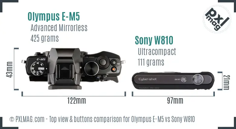 Olympus E-M5 vs Sony W810 top view buttons comparison