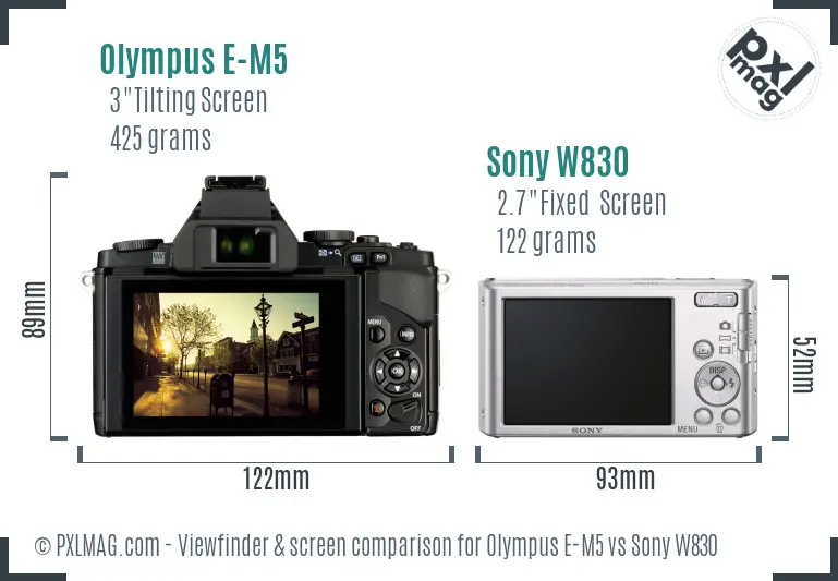 Olympus E-M5 vs Sony W830 Screen and Viewfinder comparison