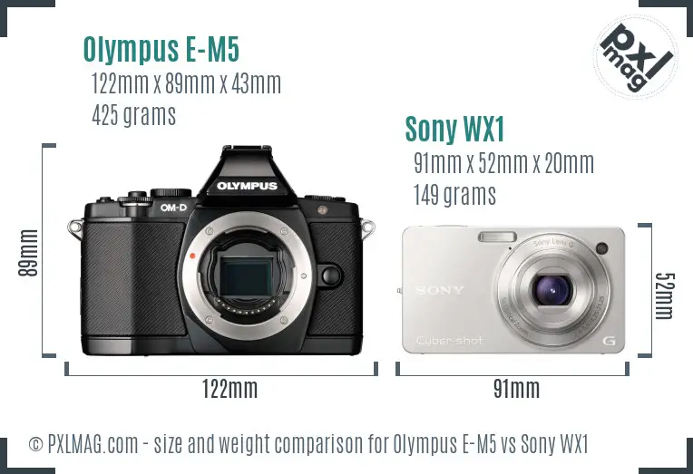 Olympus E-M5 vs Sony WX1 size comparison