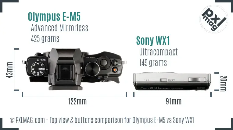 Olympus E-M5 vs Sony WX1 top view buttons comparison