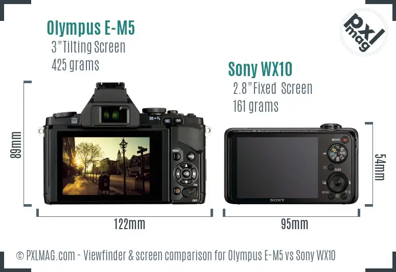 Olympus E-M5 vs Sony WX10 Screen and Viewfinder comparison