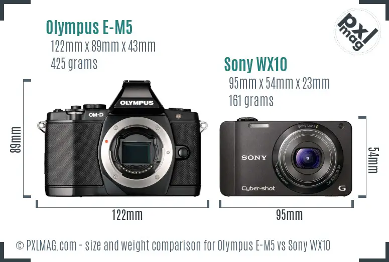 Olympus E-M5 vs Sony WX10 size comparison