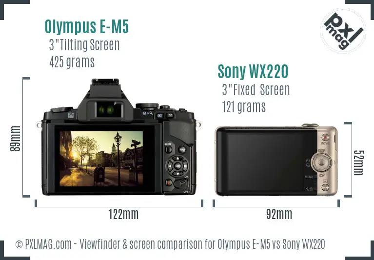 Olympus E-M5 vs Sony WX220 Screen and Viewfinder comparison