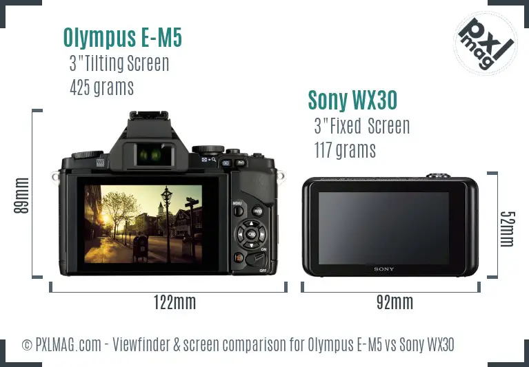 Olympus E-M5 vs Sony WX30 Screen and Viewfinder comparison