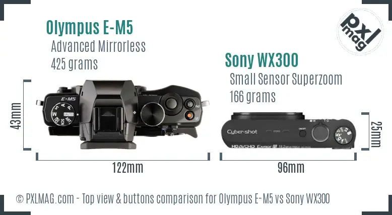 Olympus E-M5 vs Sony WX300 top view buttons comparison