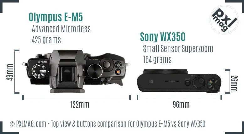Olympus E-M5 vs Sony WX350 top view buttons comparison