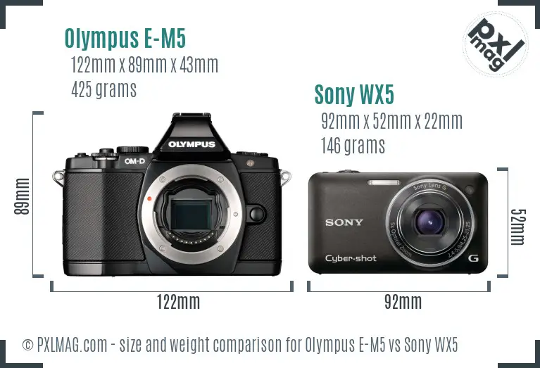 Olympus E-M5 vs Sony WX5 size comparison