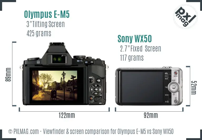 Olympus E-M5 vs Sony WX50 Screen and Viewfinder comparison