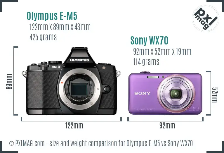 Olympus E-M5 vs Sony WX70 size comparison