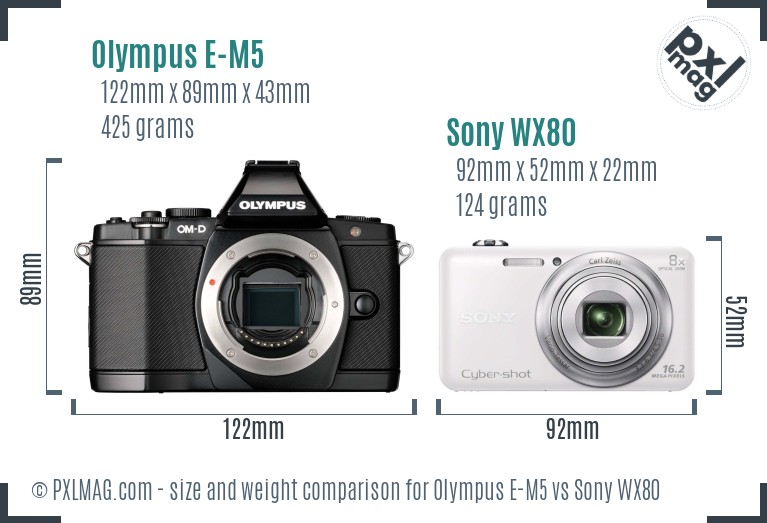 Olympus E-M5 vs Sony WX80 size comparison